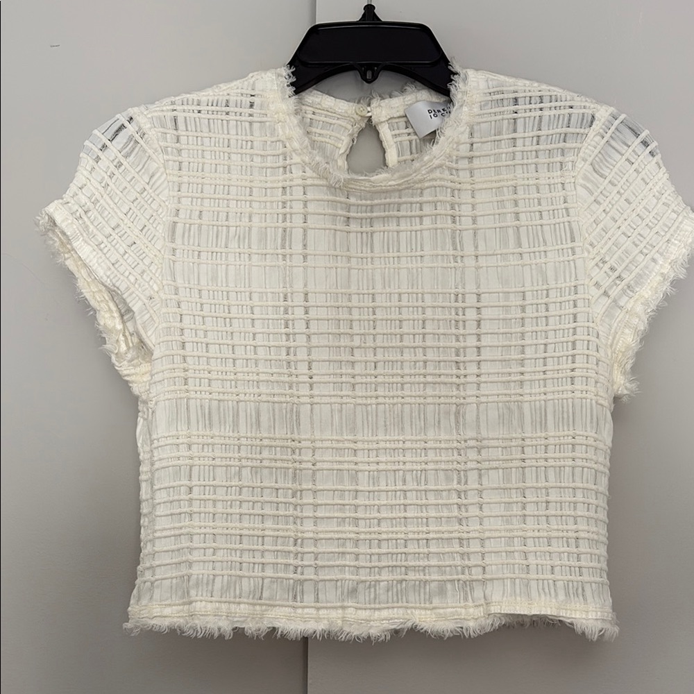 Derek Lam White Textured Cap Sleeve Crop Blouse